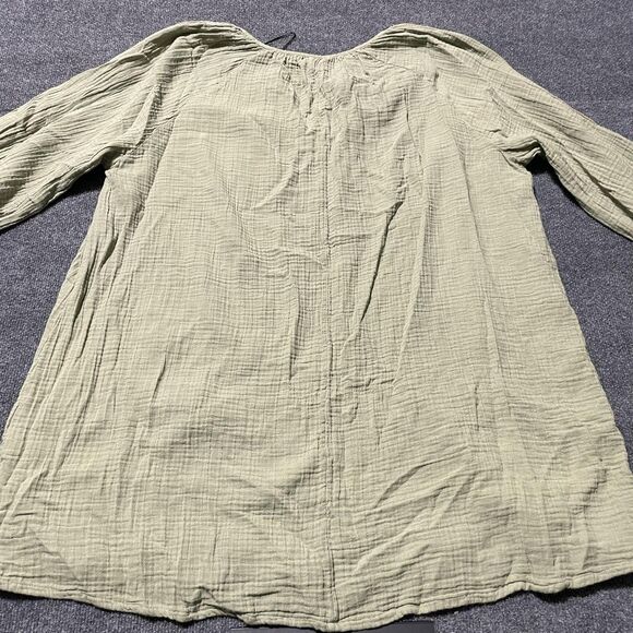 H&M Shirt Womens 2XL Green Crinkle Gauze Peasant Tunic 3/4 Sleeve Lace Up Boho - Picture 8 of 9